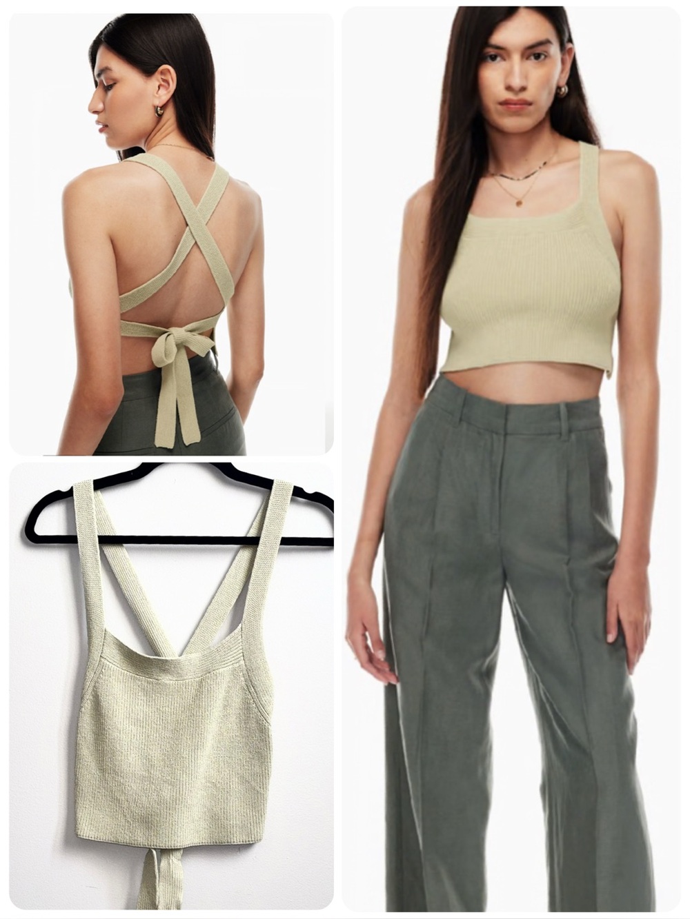 Aritzia Wilfred Cayenne Top Cropped Knit Halter Top Light Sage Green Size Large